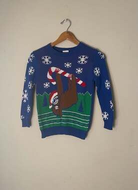 Well Worn Sloth Candy Cane Ugly Christmas Sweater Size YS